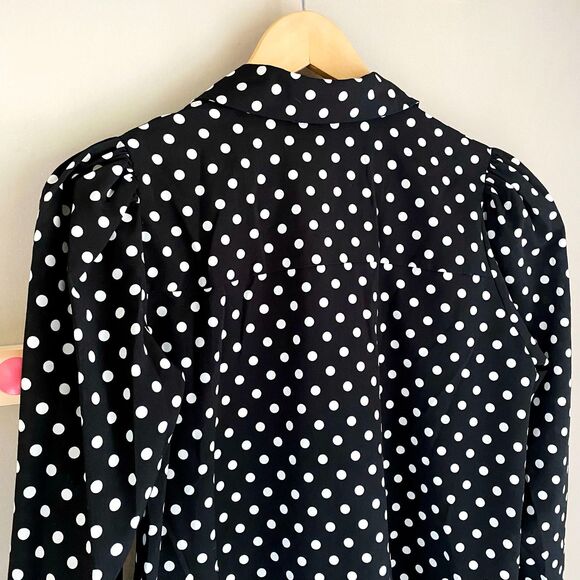 ASOS Maternity Long Sleeve Black + White Spotted Shirt Dress w/ Trumpet Sleeves - Picture 7 of 10